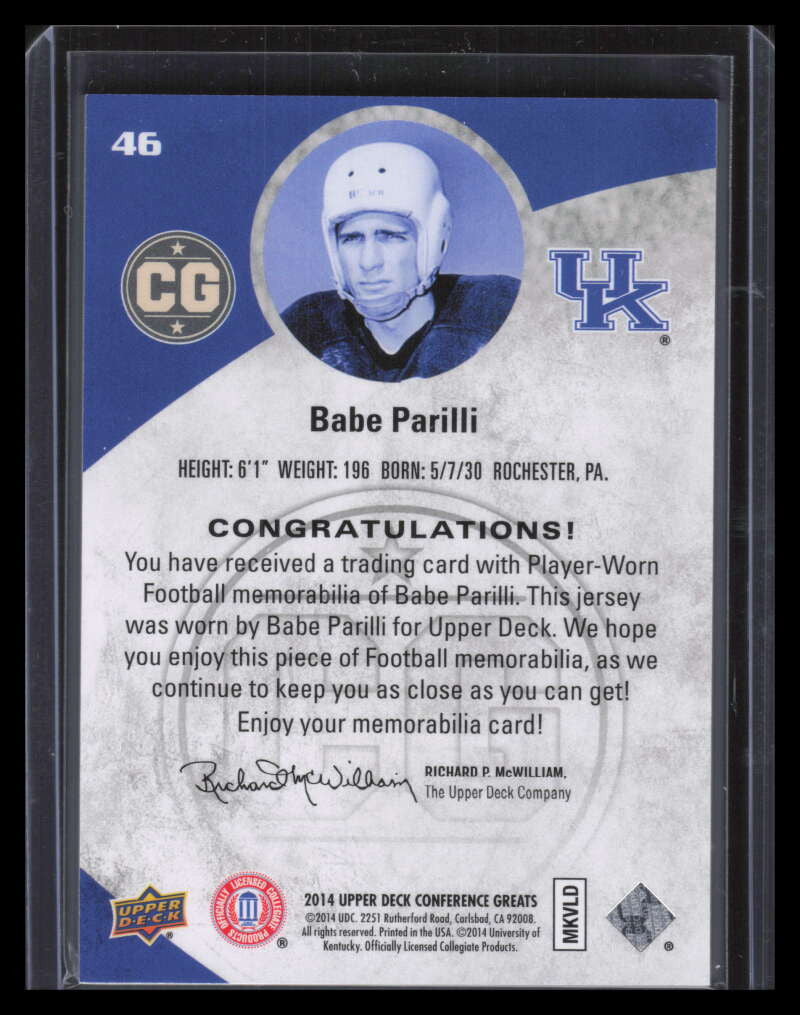 2014 Upper Deck Conference Greats Jerseys 46 Babe Parilli Jersey
