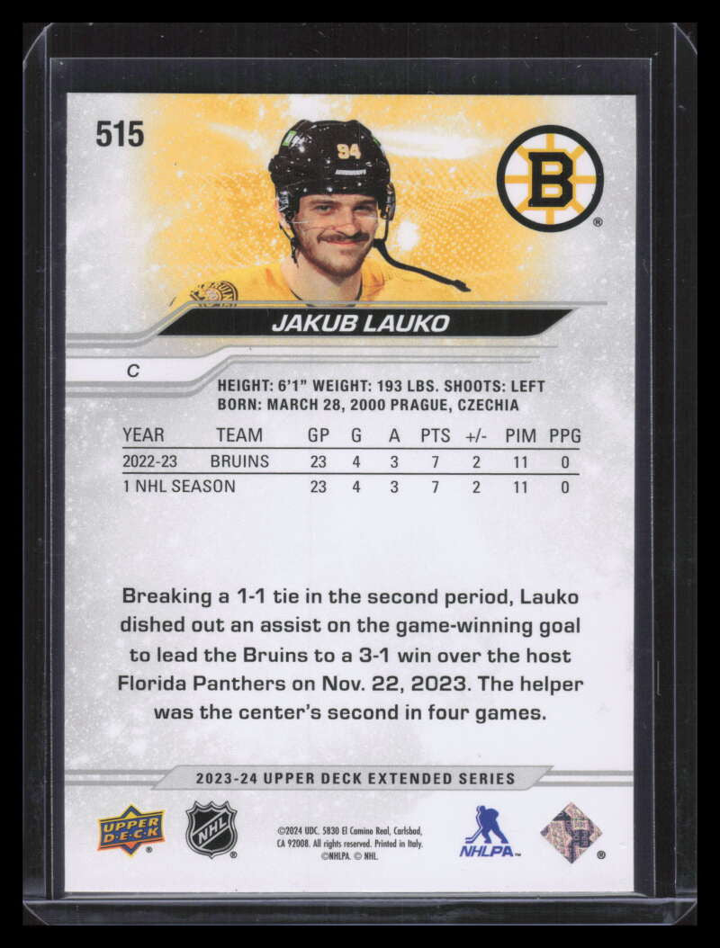 2023-24 Upper Deck Exclusives 515 Jakub Lauko 77/100