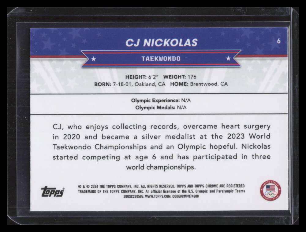 2024 Topps Chrome Olympic Paralympic Hopefuls Orange Refractor CJ Nickolas 7/25
