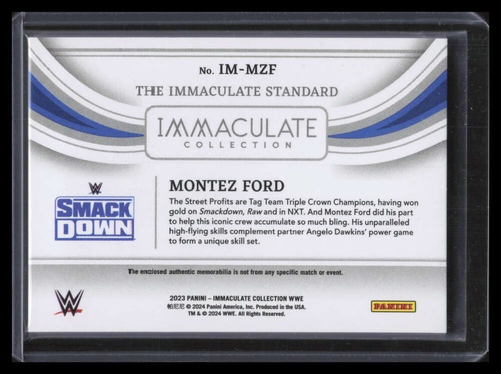 2023 Immaculate Collection WWE The Immaculate Standard 20 Montez Ford Relic 4/99
