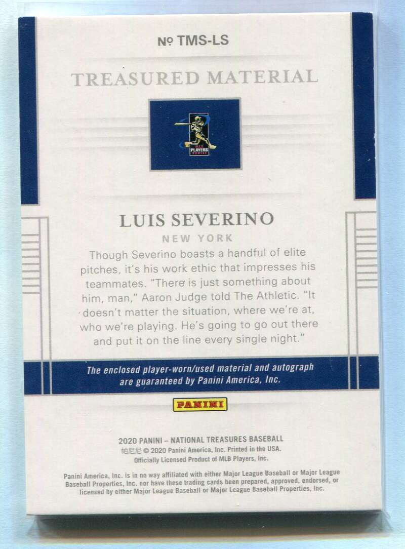 2020 National Treasures Treasured Signatures Luis Severino Jersey Auto 85/99