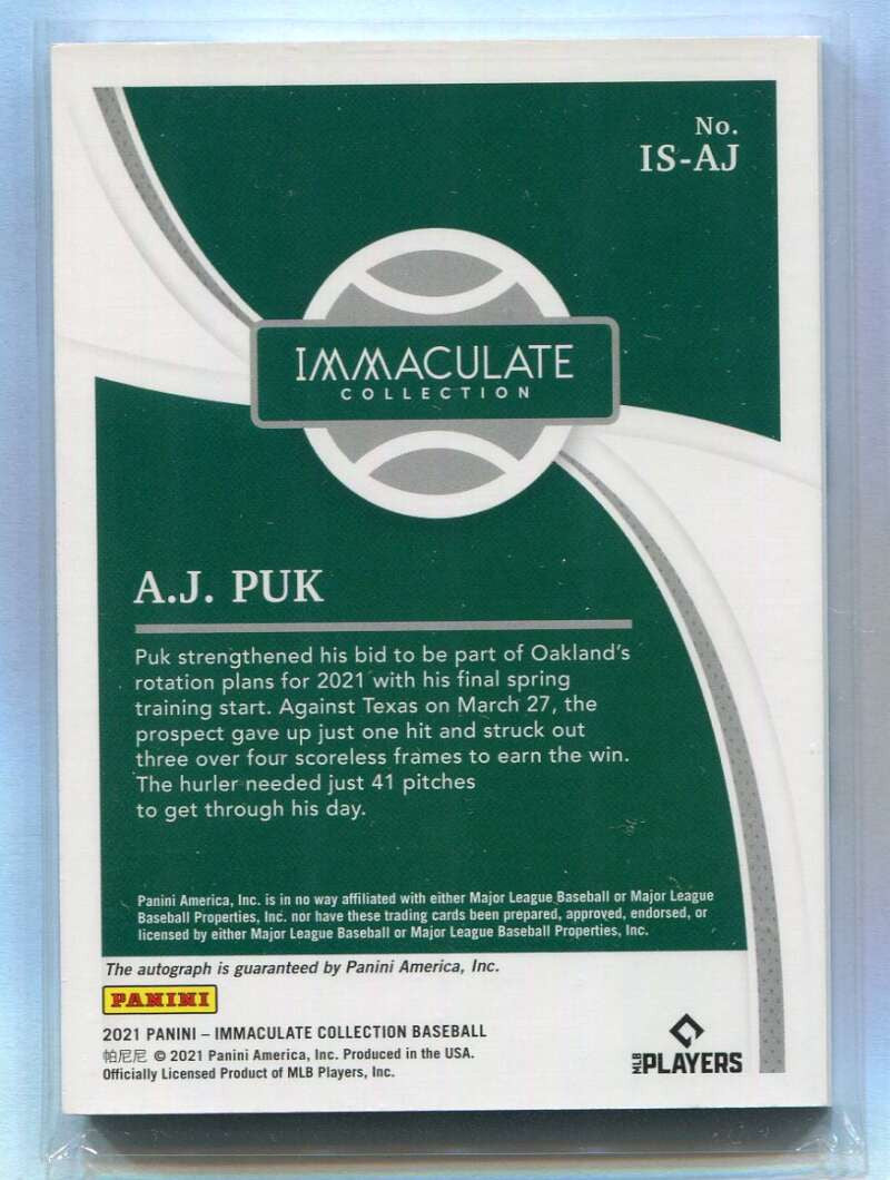 2021 Immaculate Collection Immaculate Signatures Green 43 A. J. Puk Auto 3/5