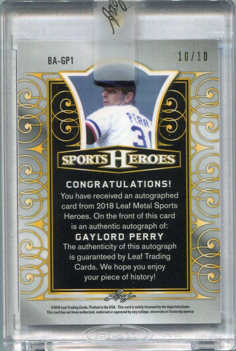 2018 Leaf Metal Sports Heroes Purple bagp1 Gaylord Perry Auto 10/10