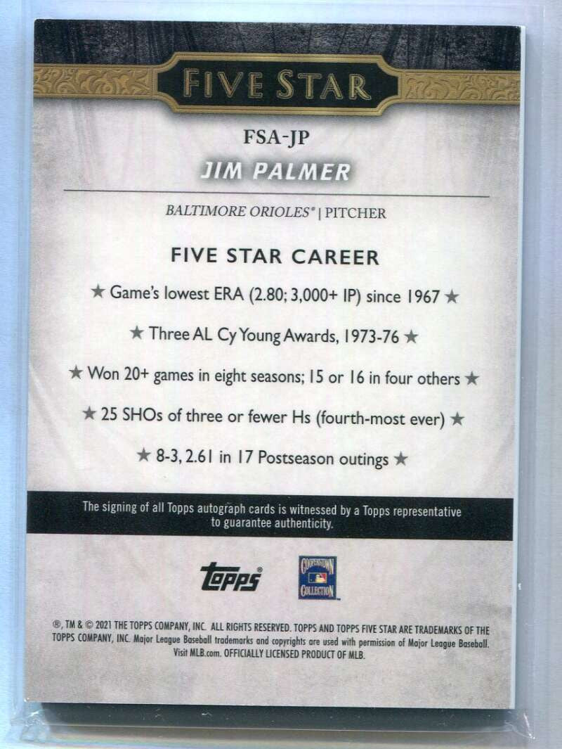 SOLD 153766 2021 Topps Five Star Autographs Green FSAJP Jim Palmer Auto 15/15