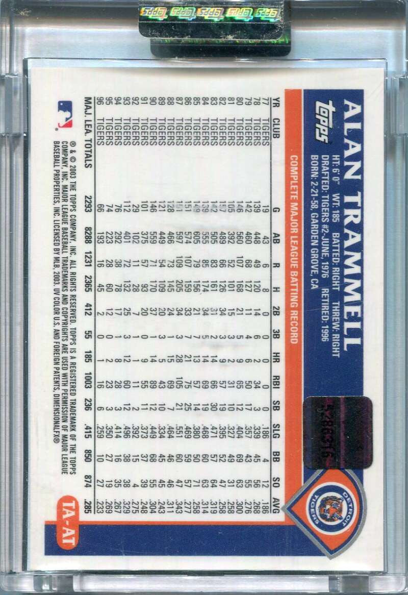 2003 Topps Retired Signature Autographs AT Alan Trammell Auto