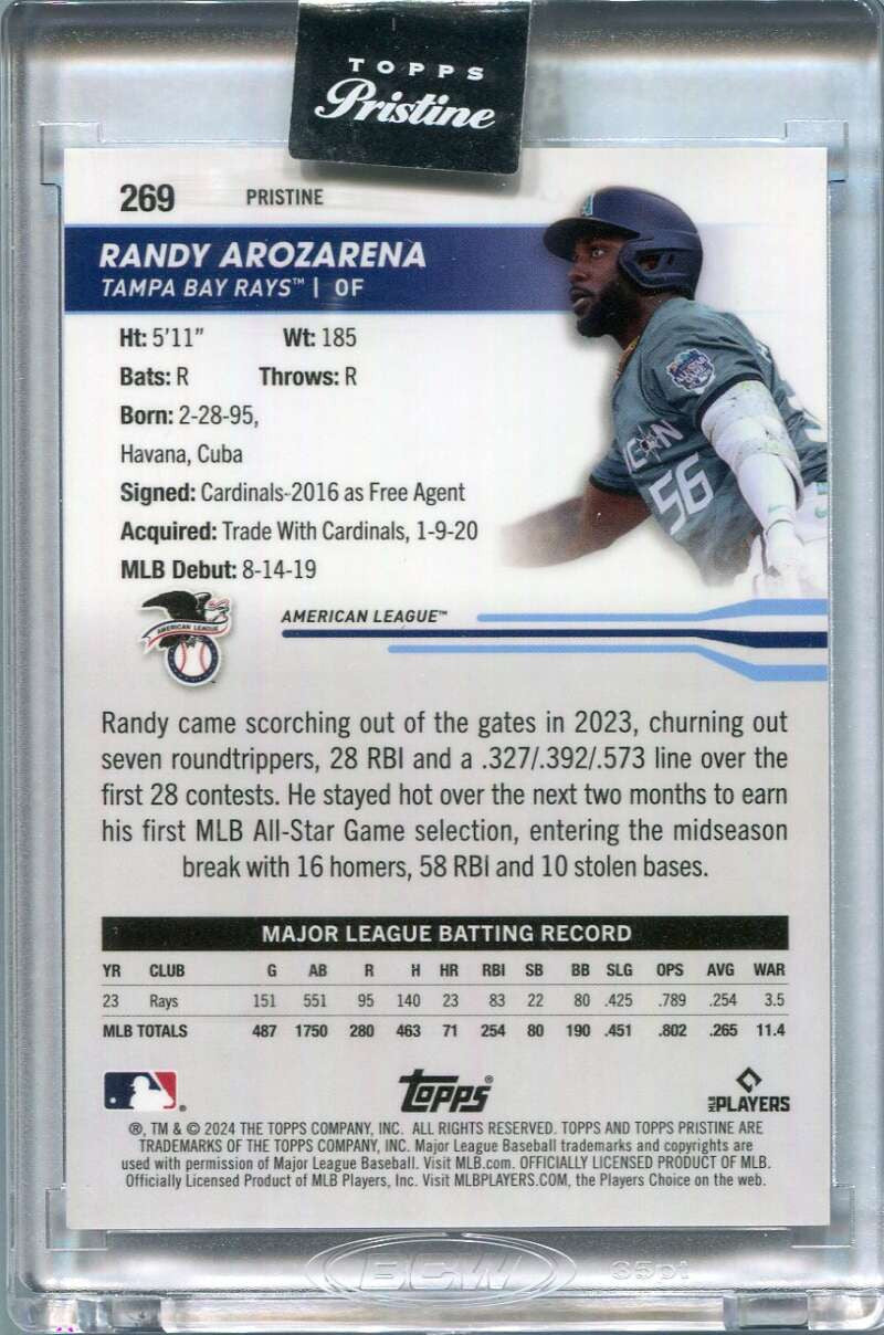 2024 Topps Pristine Blue Pristine Refractor 269 Randy Arozarena 39/75 All-Star