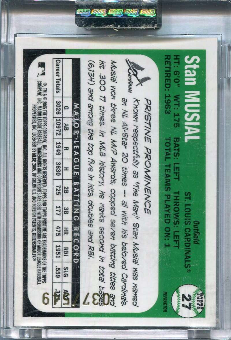 2005 Topps Pristine Legends Refractor 27 Stan Musial C Common 37/549