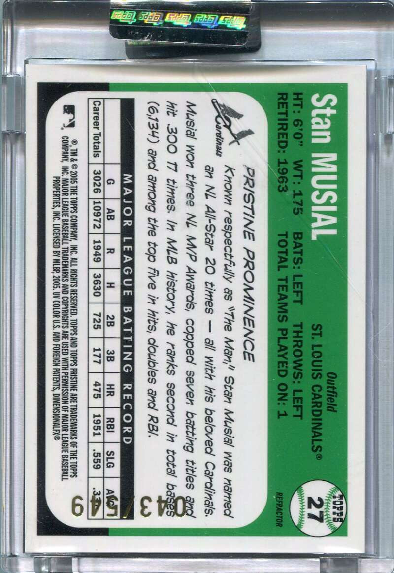 2005 Topps Pristine Legends Refractor 27 Stan Musial C Common 43/549