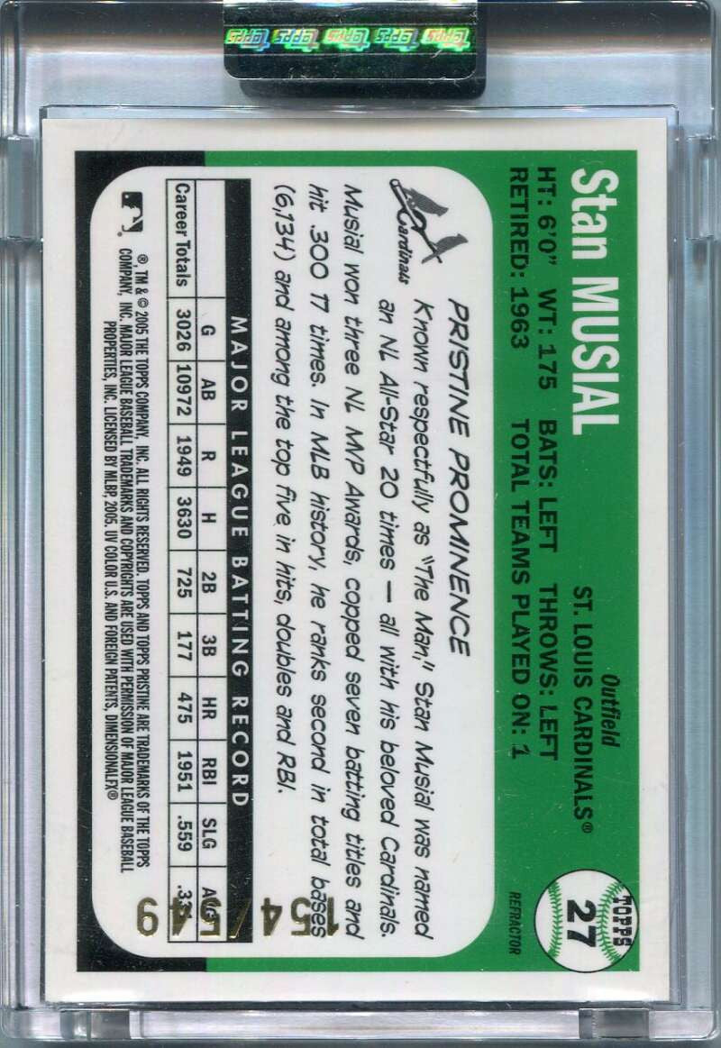 2005 Topps Pristine Legends Refractor 27 Stan Musial C Common 154/549