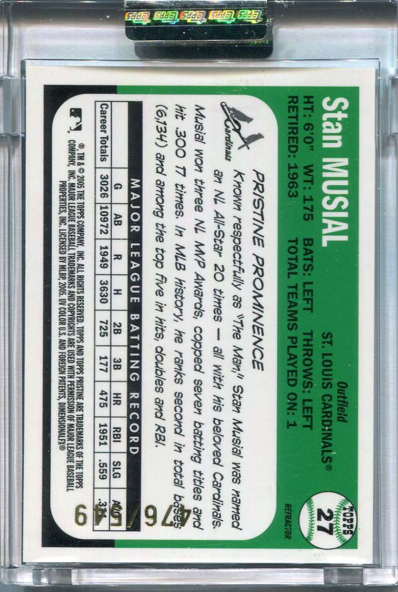 2005 Topps Pristine Legends Refractor 27 Stan Musial C Common 476/549