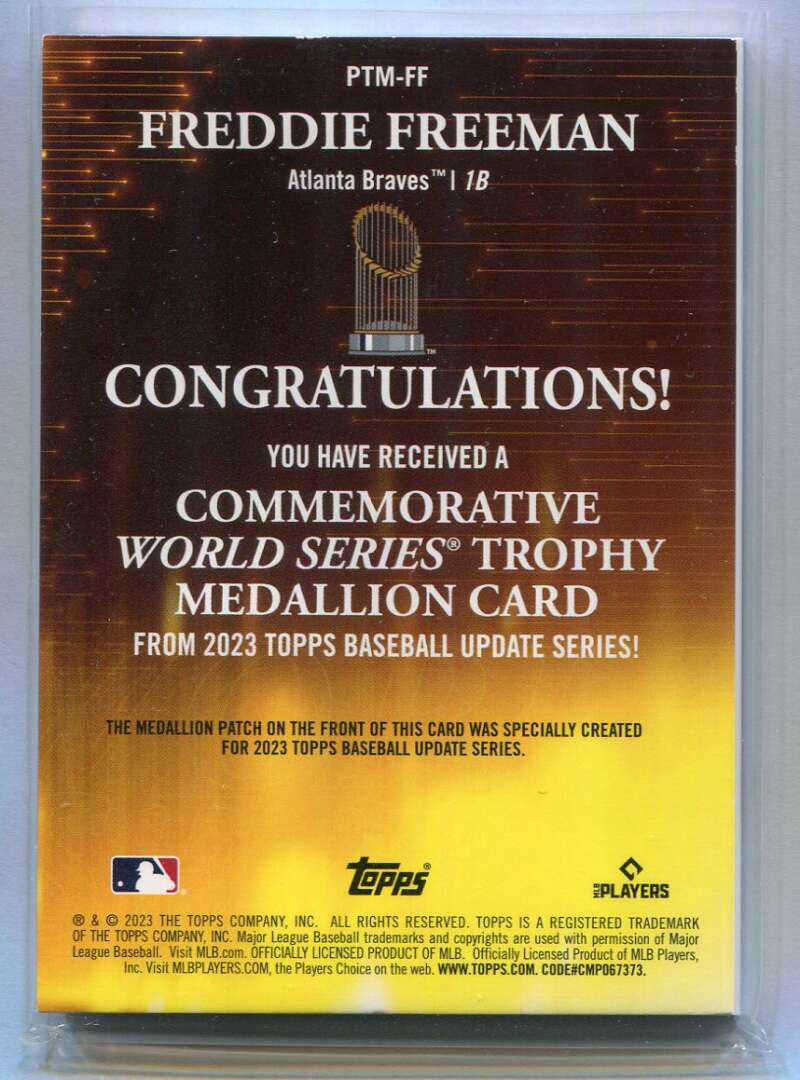 DELETE 153894 2023 Topps Update Postseason Trophy Gold PTMFF Freddie Freeman Medallion 43/75