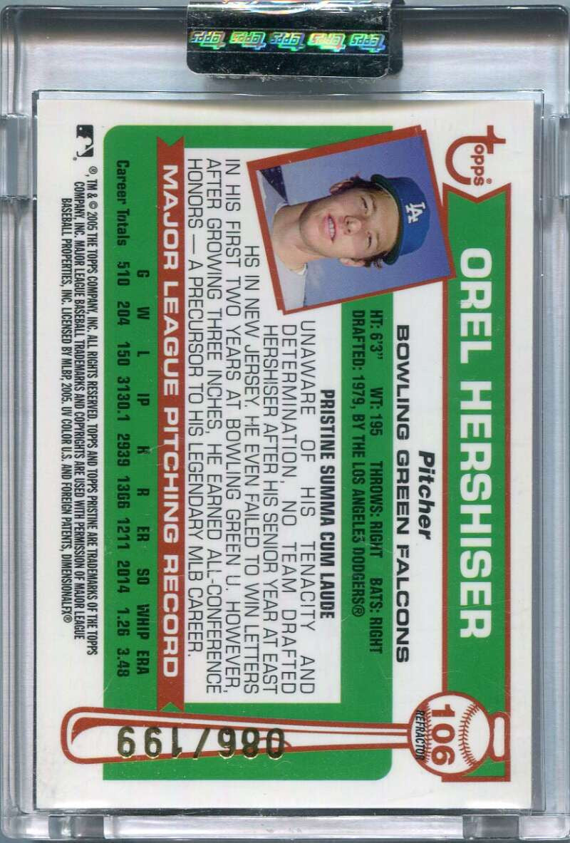 2005 Topps Pristine Legends Refractor 106 Orel Hershiser U Uncommon 86/199