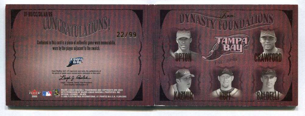 2005 Flair Dynasty Foundations Level 1 Patch B. J. Upton Patch 22/99 Crawford