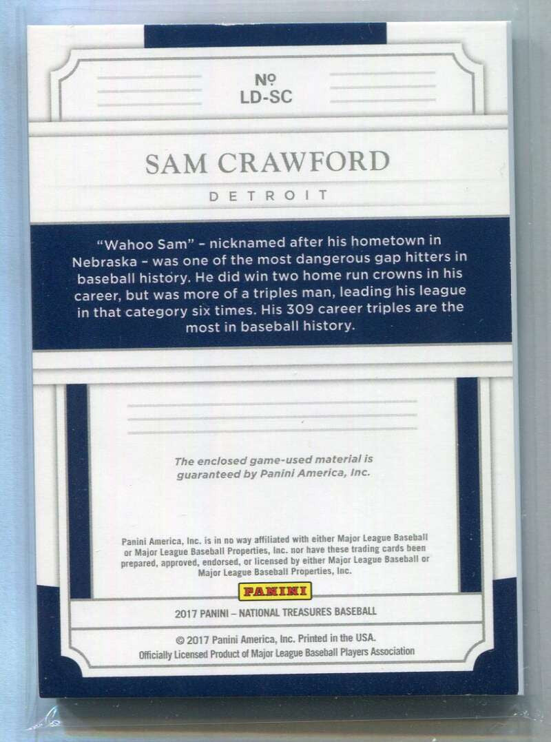 2017 Panini National Treasures Legends Relics Gold 18 Sam Crawford Dual Bat 2/5