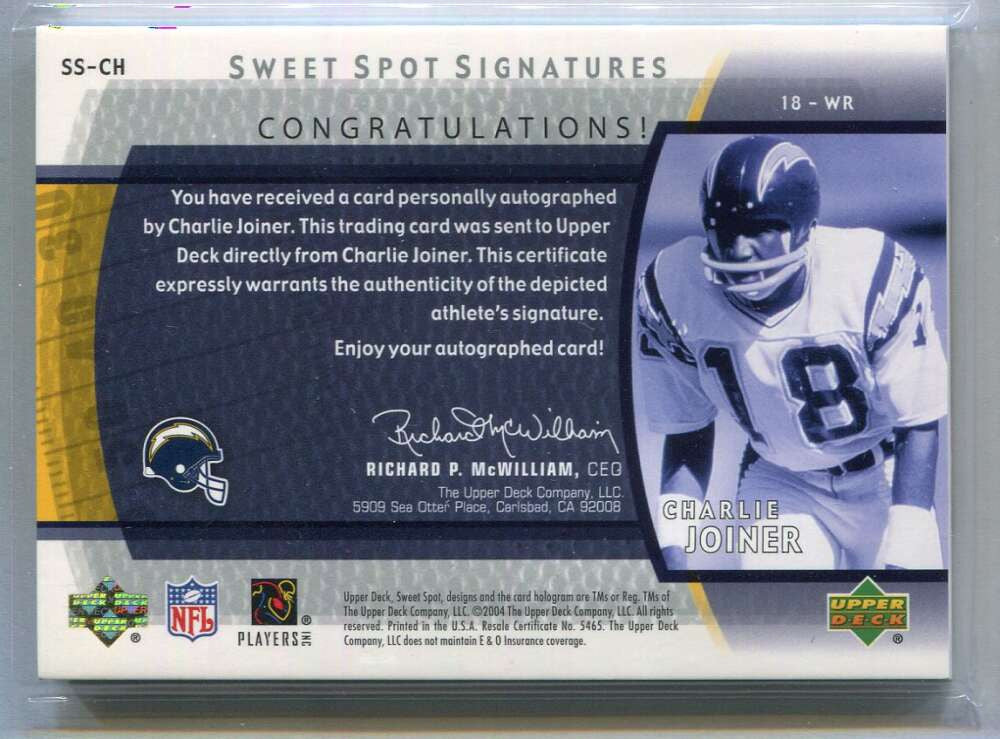 2004 Sweet Spot Signatures SSCH Charlie Joiner Auto 142387