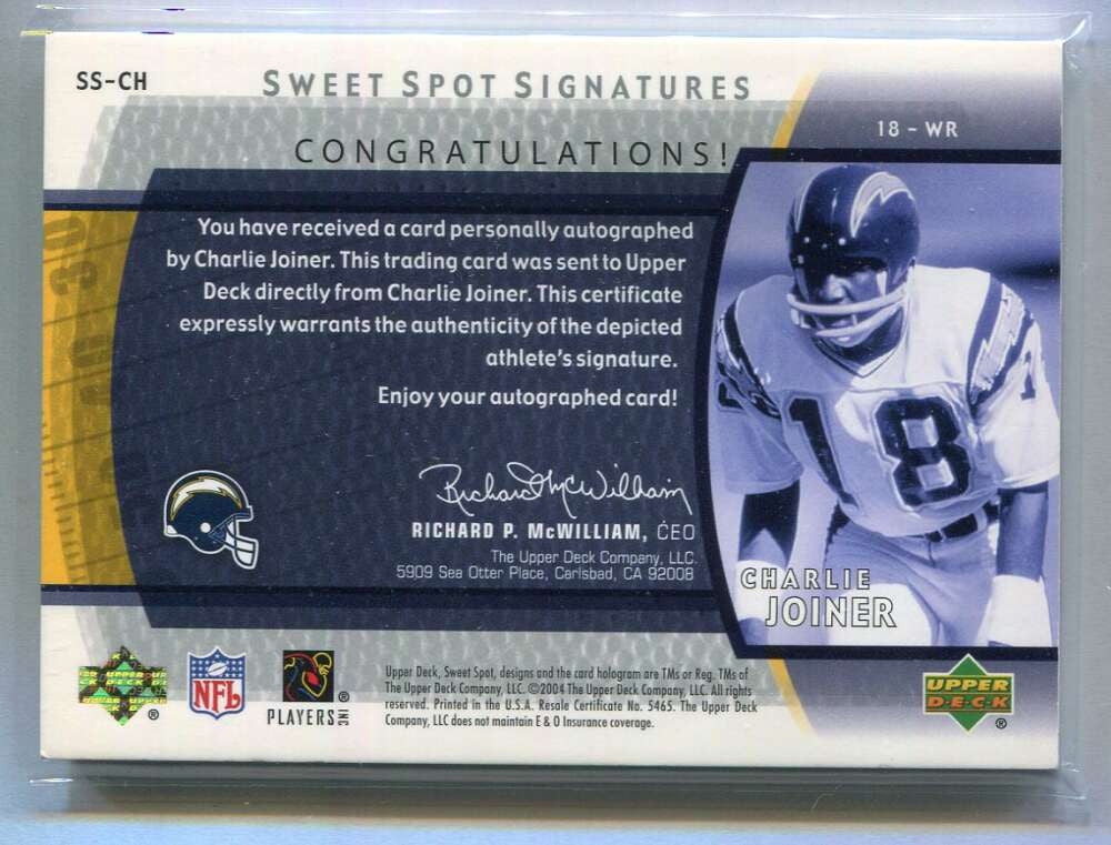 2004 Sweet Spot Signatures SSCH Charlie Joiner Auto 142388