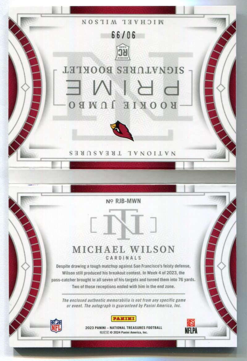 DELETE 153983 2023 National Treasures Prime Booklet Michael Wilson Rookie Jersey Auto 90/99