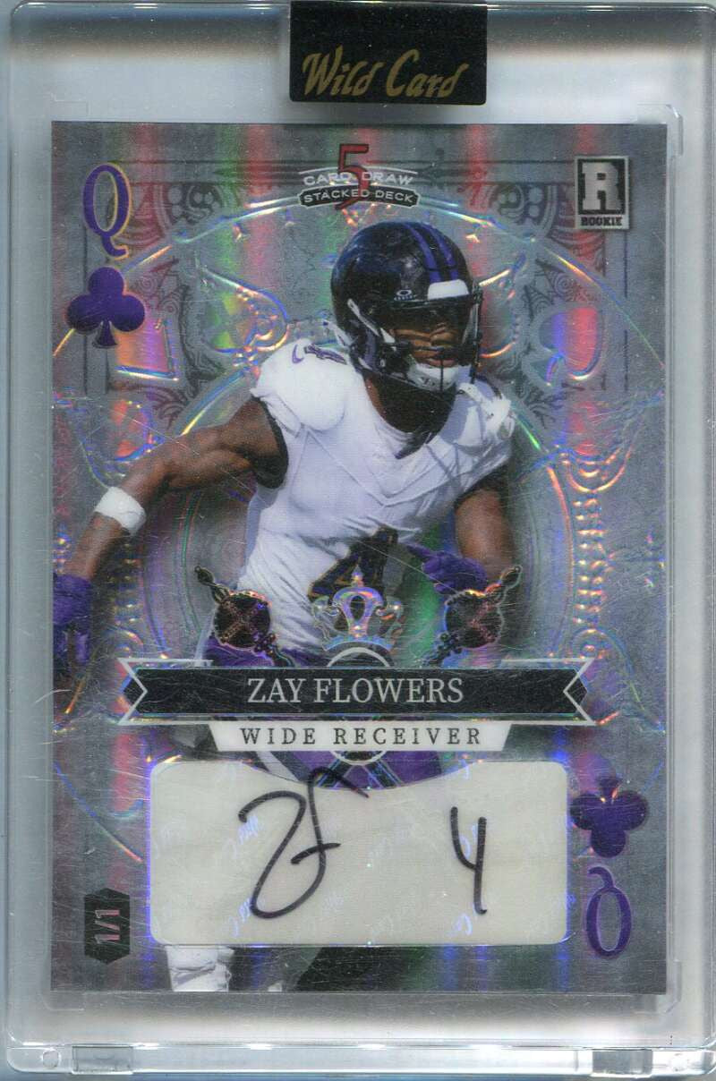 2023 Wild Card 5 Draw Stacked Deck Blue Rainbow Foil Zay Flowers Rookie Auto 1/1