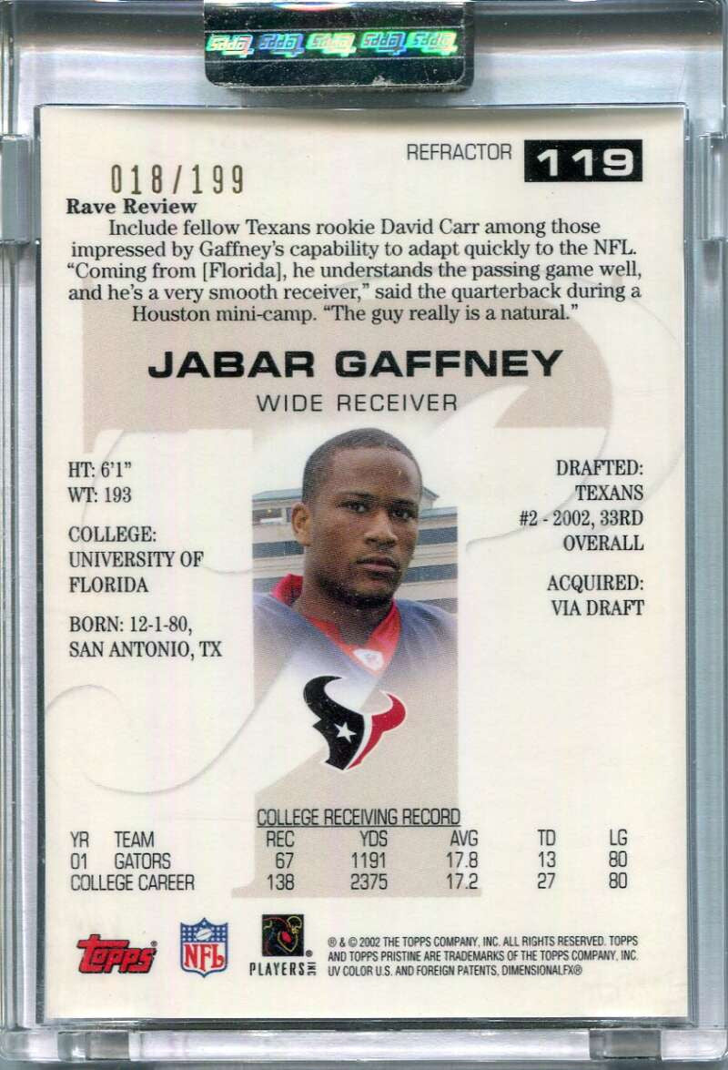 2002 Topps Pristine Refractor 119 Jabar Gaffney R Rare Rookie 18/199