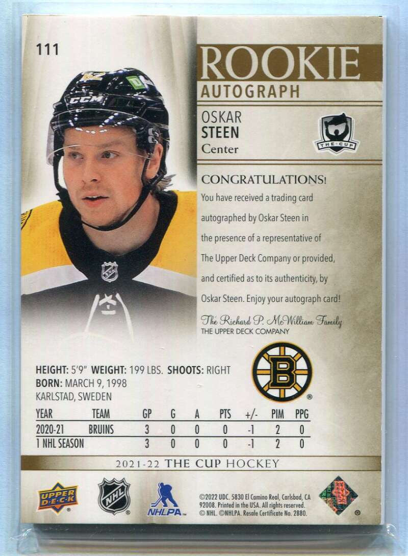 2021-22 The Cup Gold Spectrum 111 Oskar Steen Rookie Auto 9/36