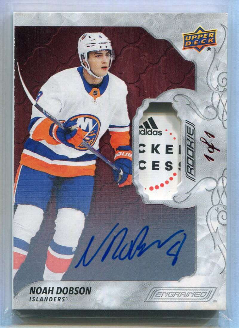 2019-20 UD Engrained Autographs Noah Dobson Rookie Laundry Tag Patch Auto 1/1