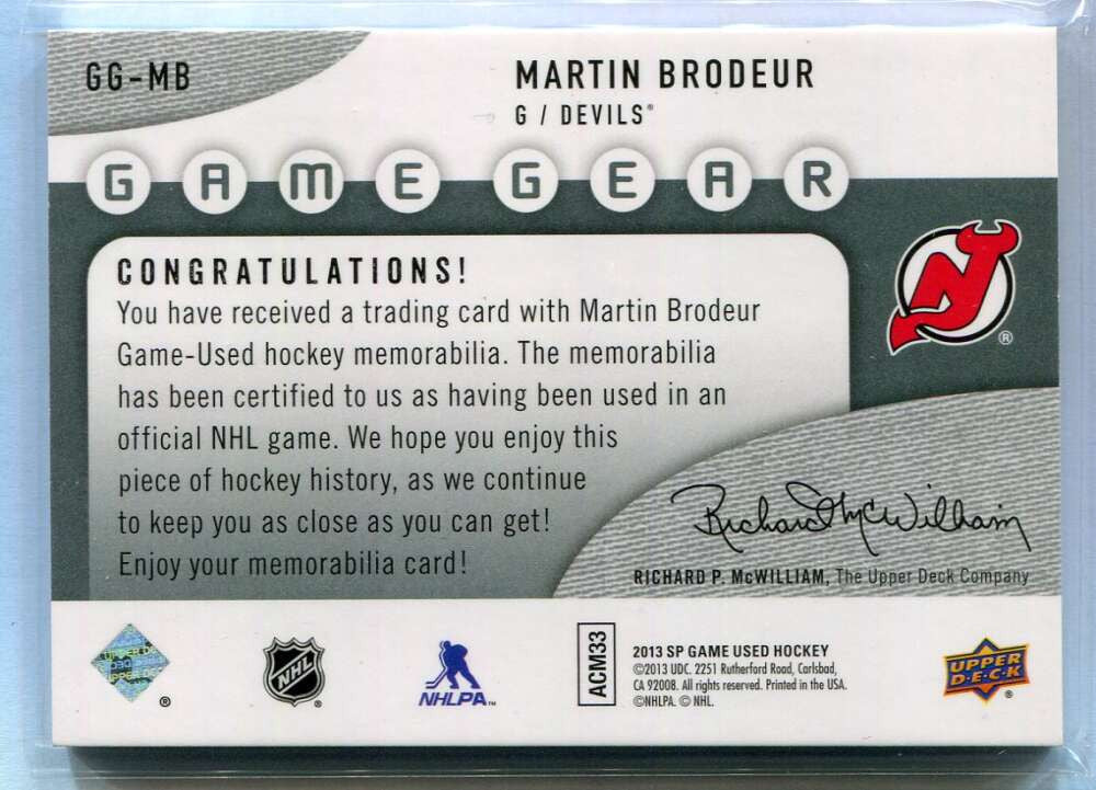 2013-14 SP Game Used Game Gear Martin Brodeur Quad Tag Patch Fight Strap 1/3