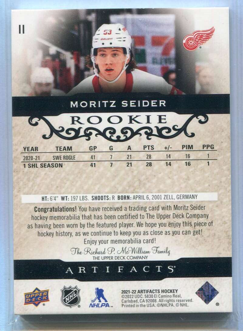 2021-22 Artifacts Materials Black II Moritz Seider Rookie Laundry Tag Patch 3/5