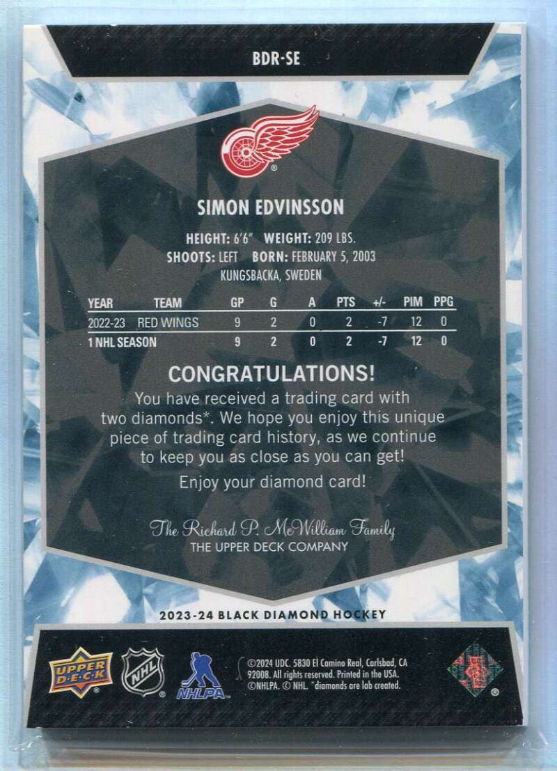 DELETE 154088 2023-24 Black Diamond BDRSE Simon Edvinsson Rookie Dual Diamond 64/99
