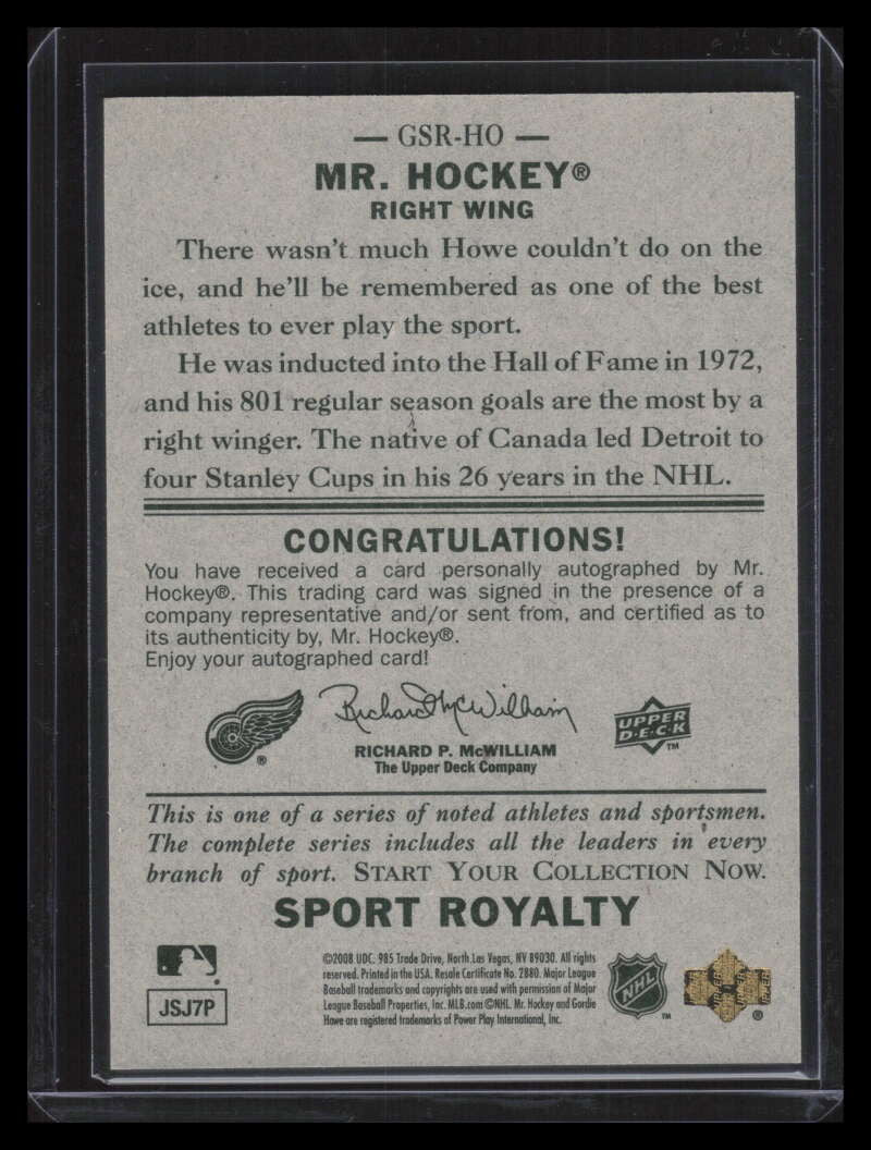 2008 Upper Deck Goudey Sport Royalty Autographs HO Gordie Howe Auto SP