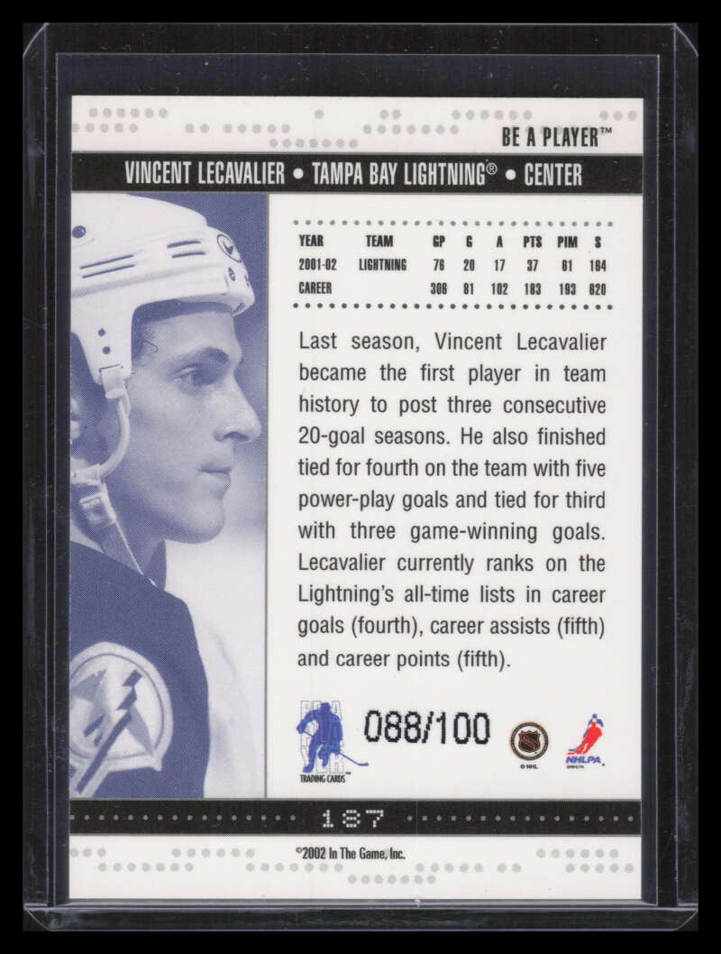 2002-03 BAP Memorabilia Sapphire 187 Vincent Lecavalier 88/100