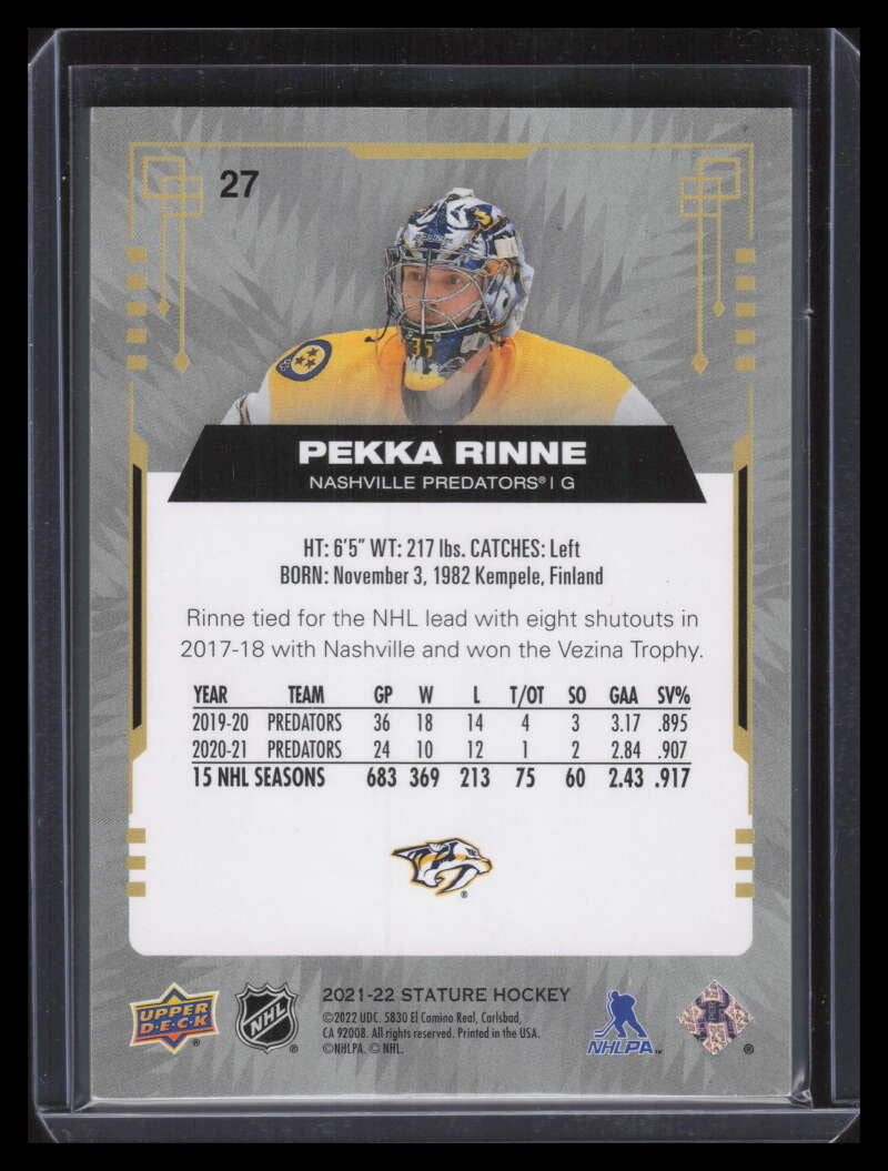 2021-22 Upper Deck Stature Photo Variant 27 Pekka Rinne 86/99