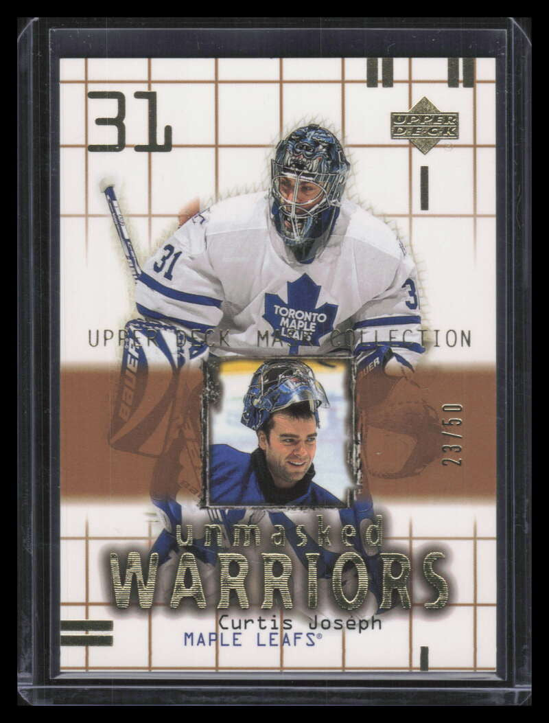 SOLD 154624 2001-02 UD Mask Collection Gold 189 Curtis Joseph UW 23/50 Unmasked Warriors