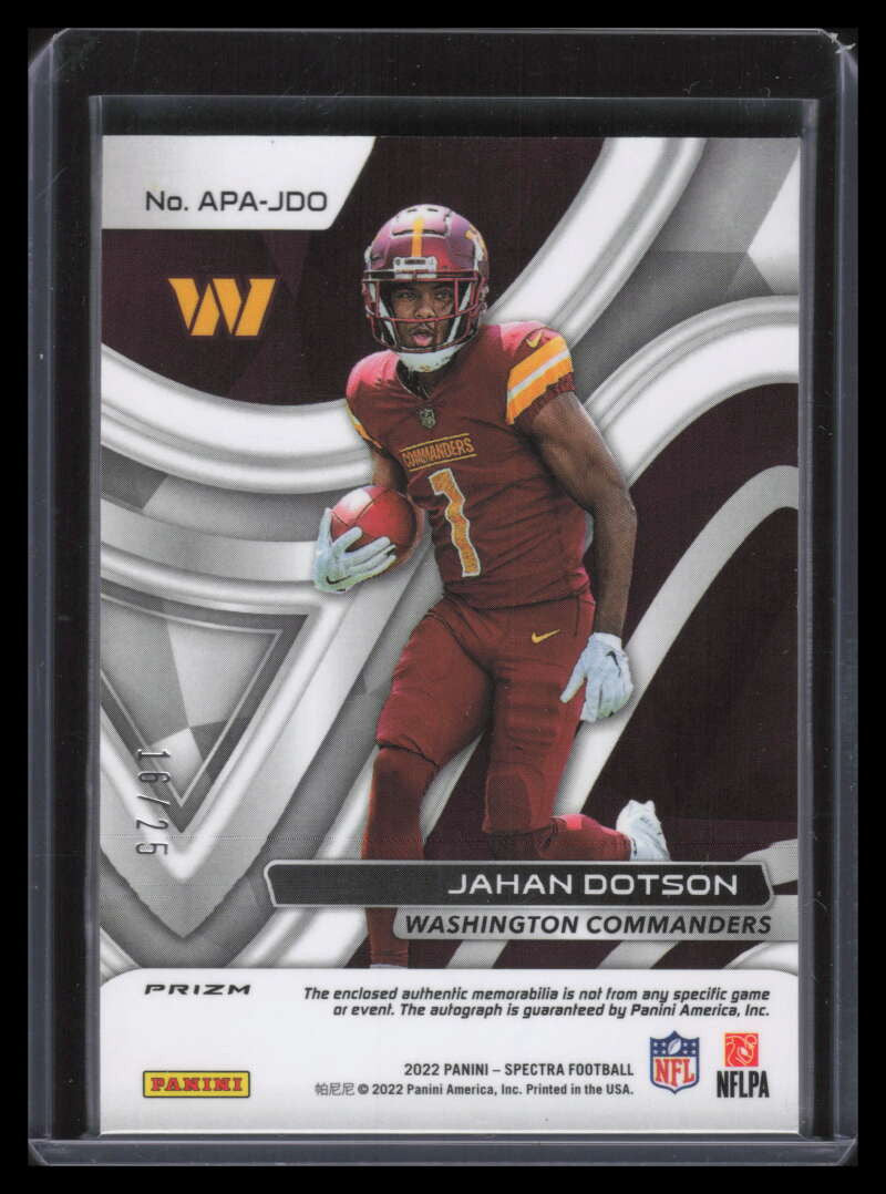 2022 Panini Spectra Aspiring Autographs 13 Jahan Dotson Rookie Patch Auto 16/25