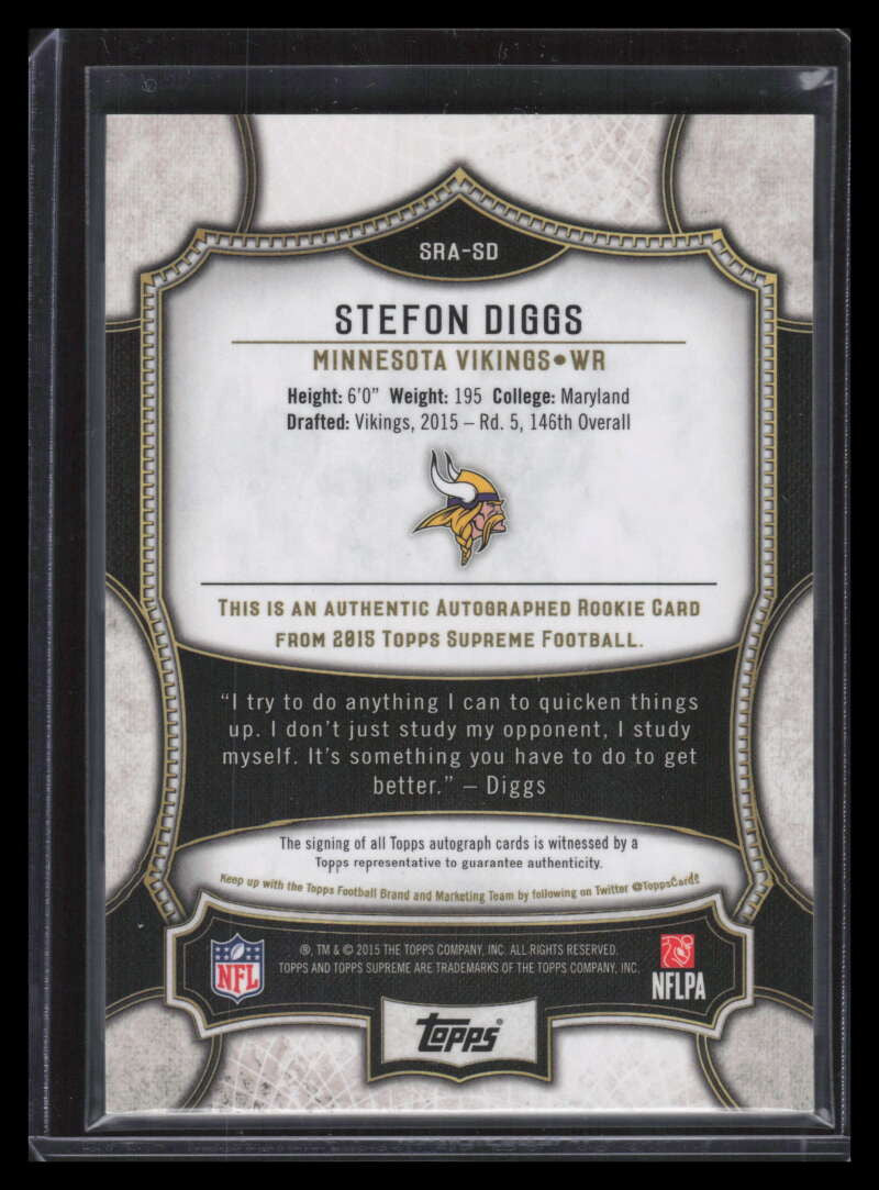 2015 Topps Supreme Rookie Autographs Green SRASD Stefon Diggs Rookie Auto 16/25