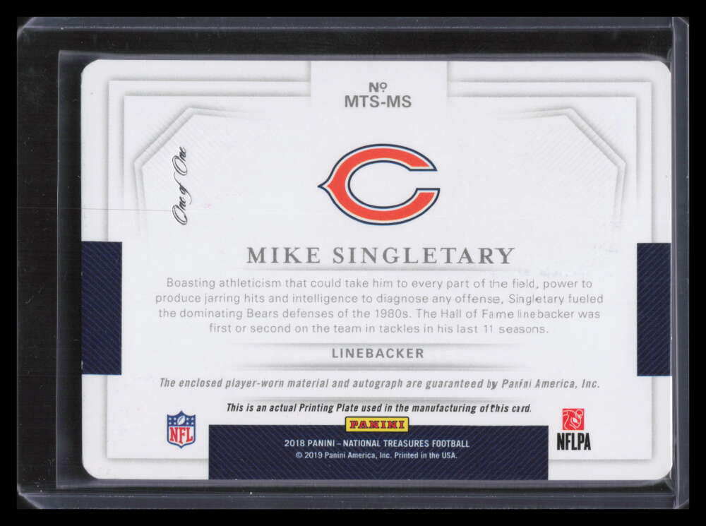 2018 National Treasures Signature Printing Plate Mike Singletary Jersey Auto 1/1 ID: 154748