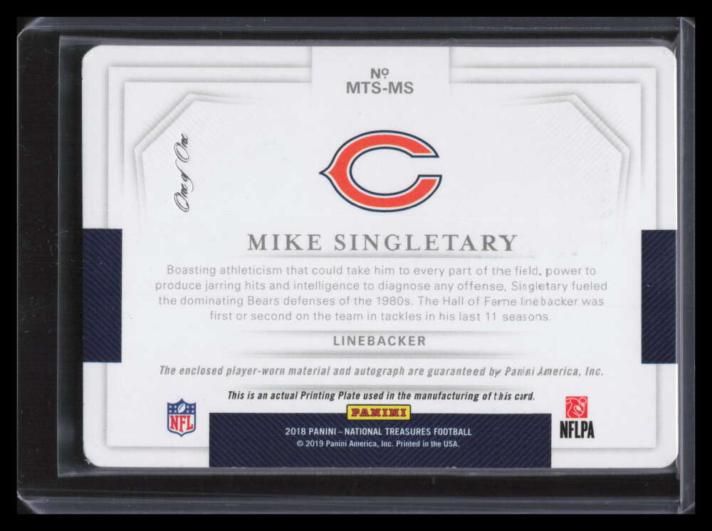 2018 National Treasures Signature Printing Plate Mike Singletary Jersey Auto 1/1 ID: 154749