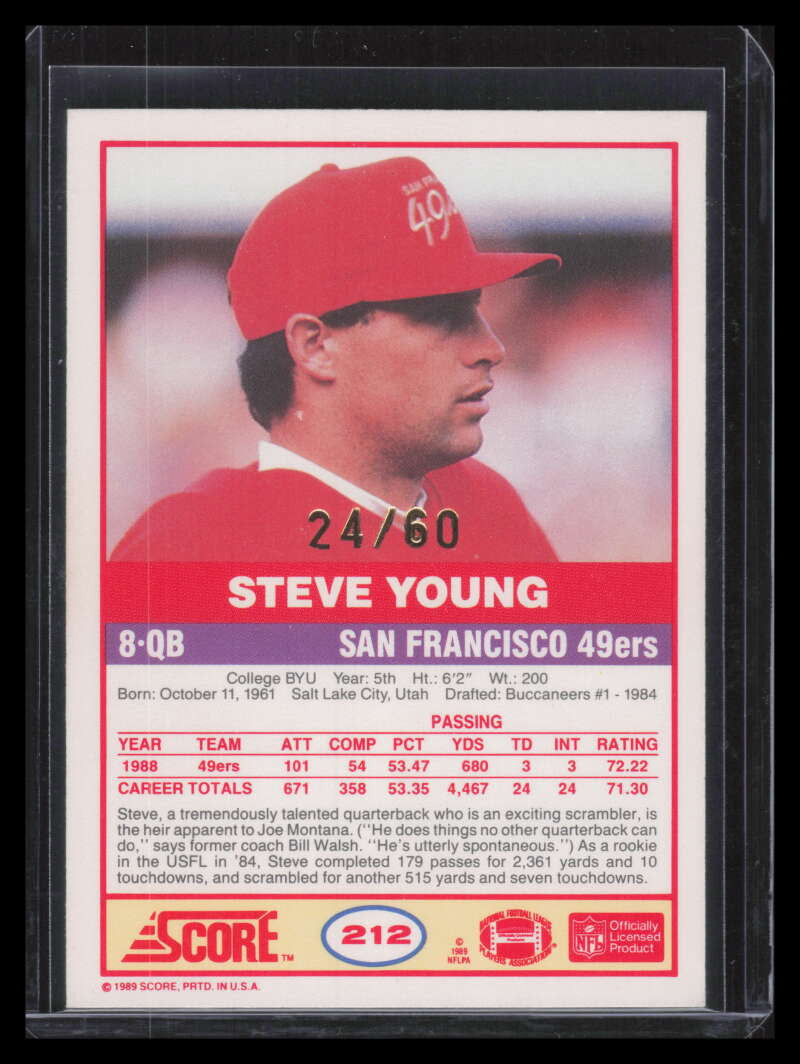 2002 Score Originals Autographs 49 Steve Young 89 Auto 24/60 1989 Score