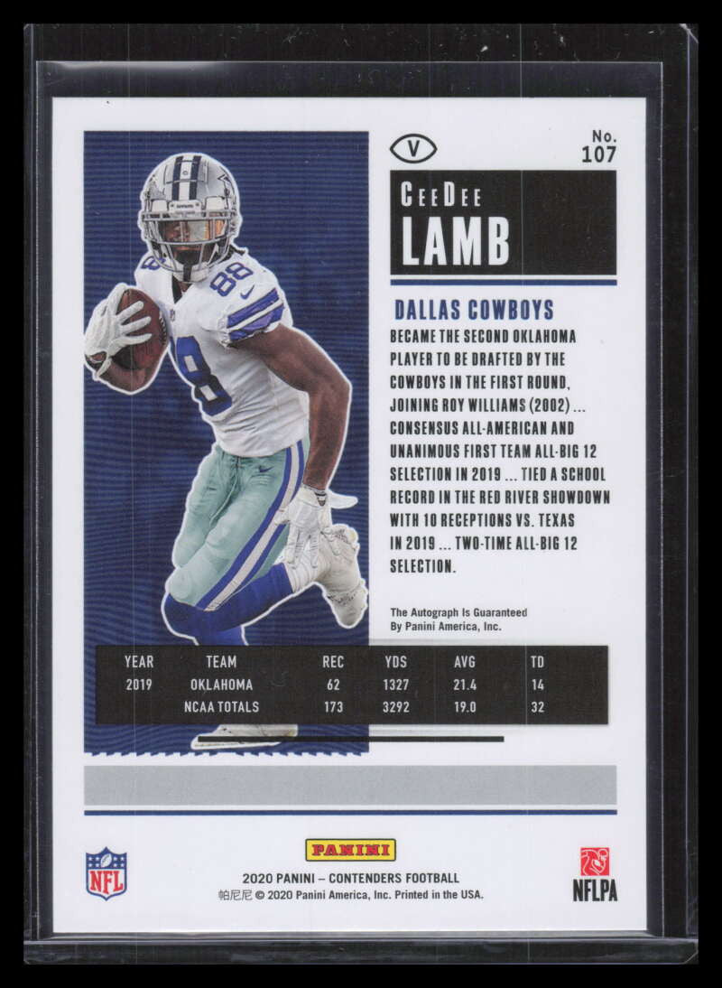 2020 Panini Contenders 107b CeeDee Lamb Rookie Auto /125 SP