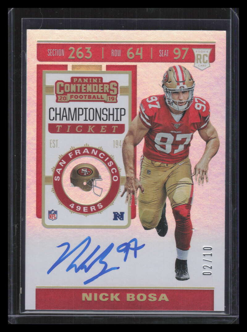 2019 Panini Contenders Championship Ticket 108b Nick Bosa Rookie Auto 2/10