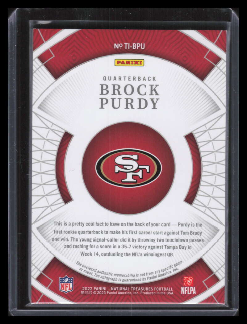 2022 National Treasures Treasured Impressions 1 Brock Purdy RC Patch Auto 60/99