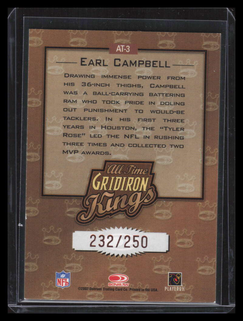 2002 Donruss All-Time Gridiron Kings Studio at3 Earl Campbell 232/250