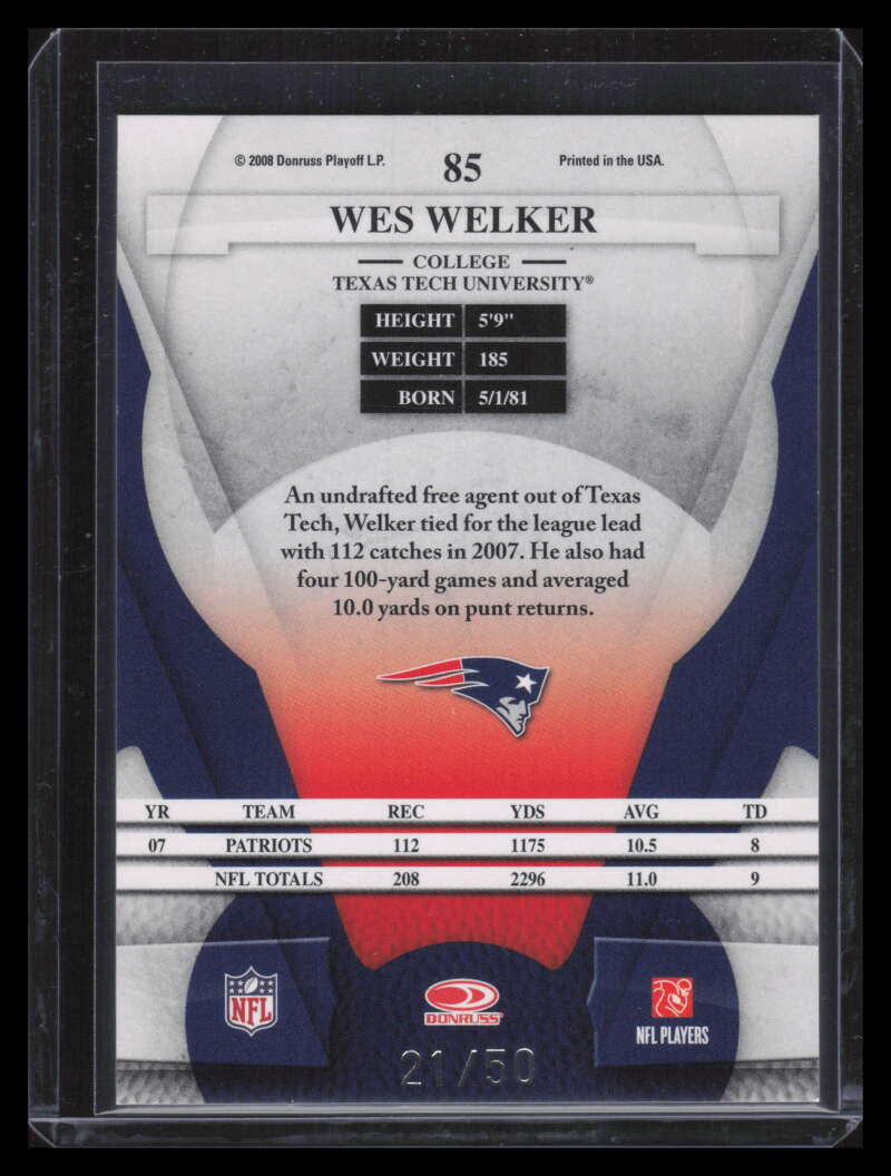 2008 Leaf Certified Materials Mirror Blue 85 Wes Welker 21/50
