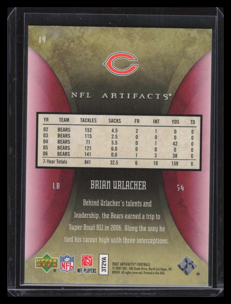 2007 Artifacts Red 19 Brian Urlacher 27/99