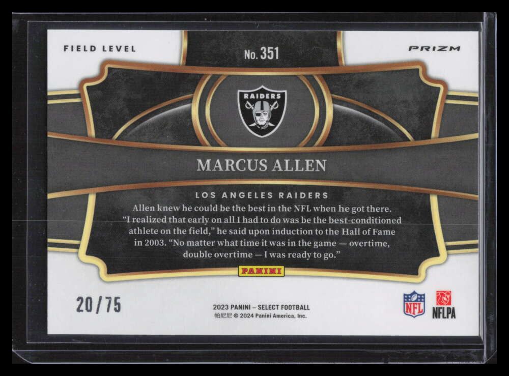 2023 Select Prizm Tri Color Refractor 351 Marcus Allen 20/75 Field Level