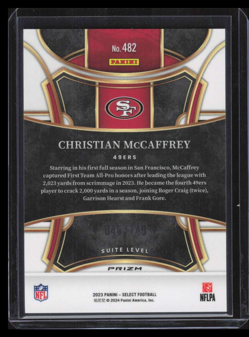 2023 Select Prizm Tri Color Refractor 482 Christian McCaffrey 44/149 Suite Level