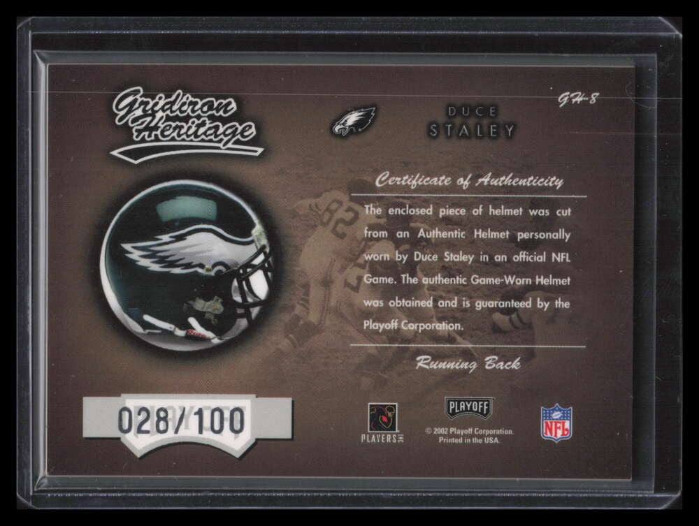 2002 Playoff Heritage Gridiron Heritage Helmets gh8 Duce Staley Helmet 28/100