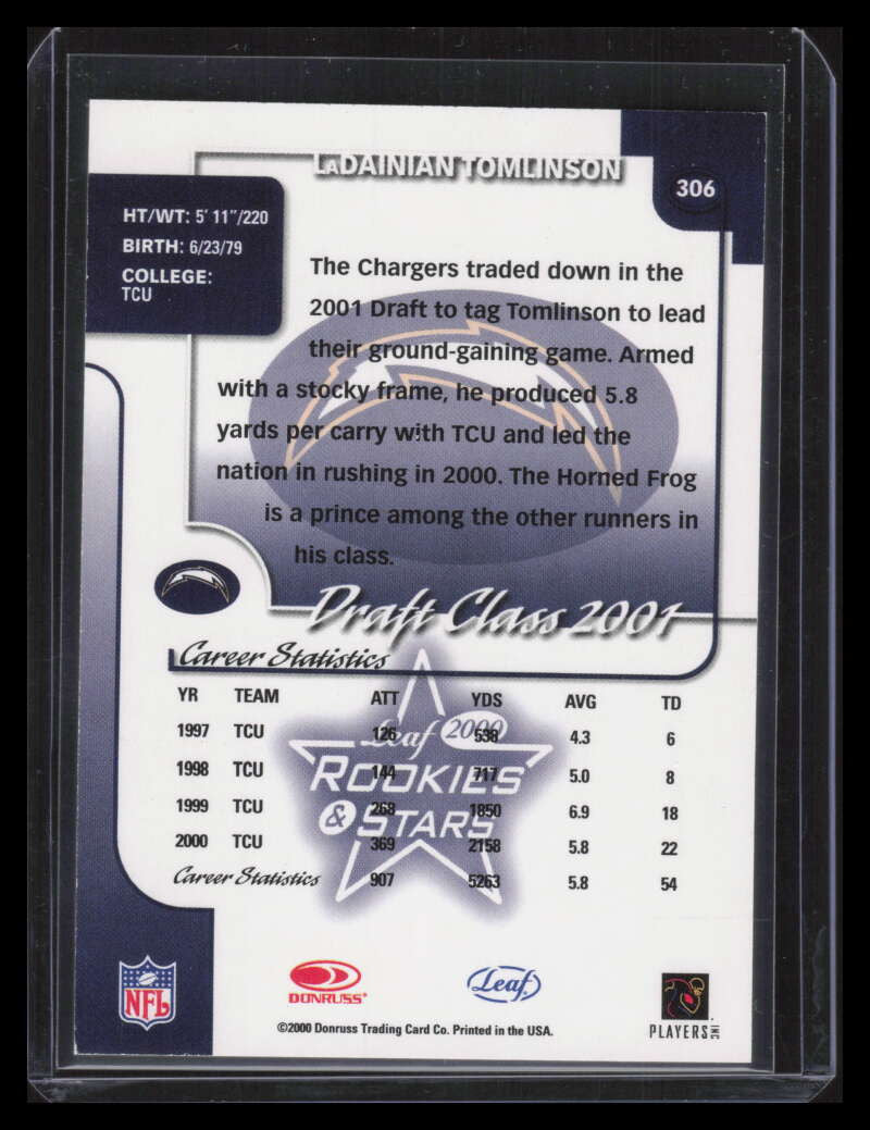 2000 Leaf Rookies and Stars 306 LaDainian Tomlinson XRC Rookie