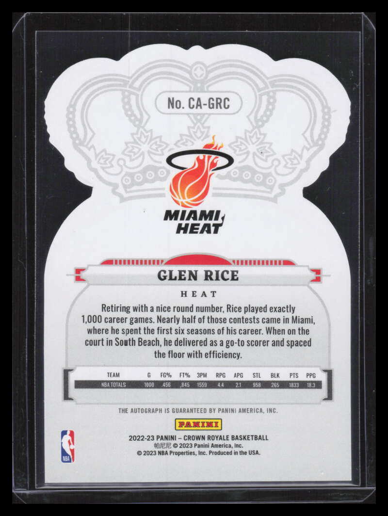 2022-23 Crown Royale Crown Autographs Red 43 Glen Rice Auto 32/35