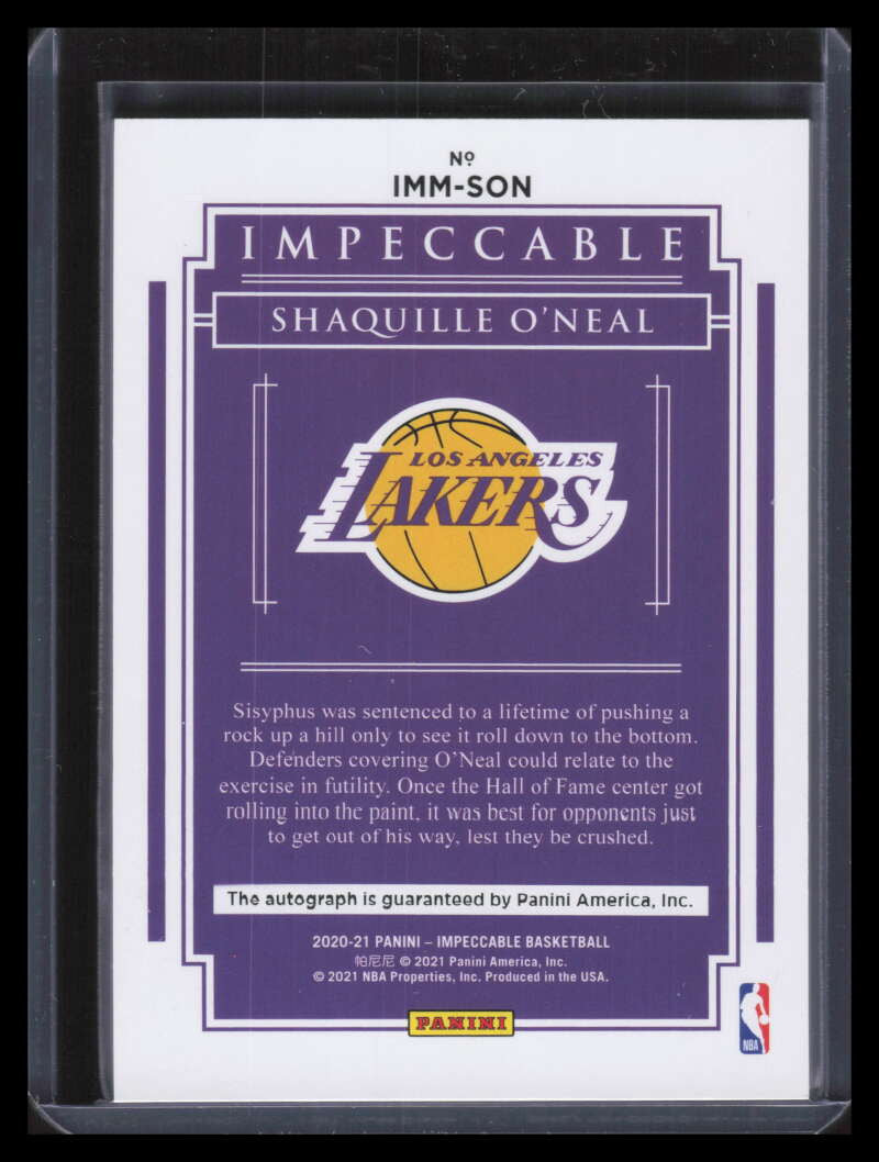 SOLD 155068 2020-21 Panini Impeccable Immortal Ink 36 Shaquille O'Neal Auto 2/10