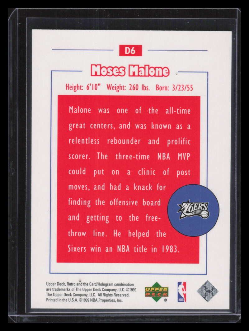 1999-00 Upper Deck Retro Distant Replay Parallel d6 Moses Malone 15/100